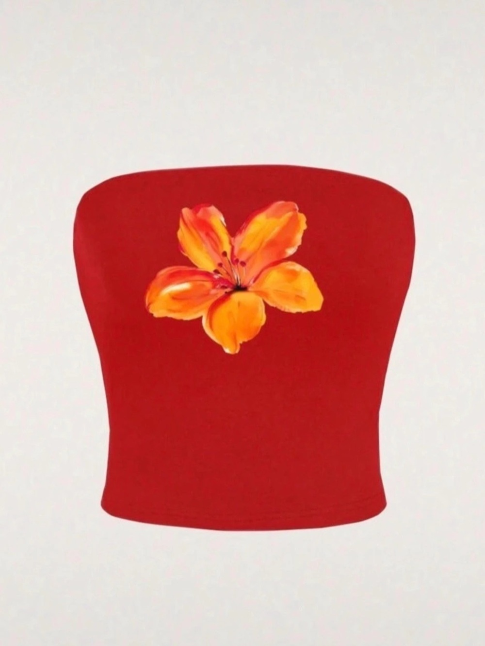 Tube Top Floral Crop Top in Red & Orange